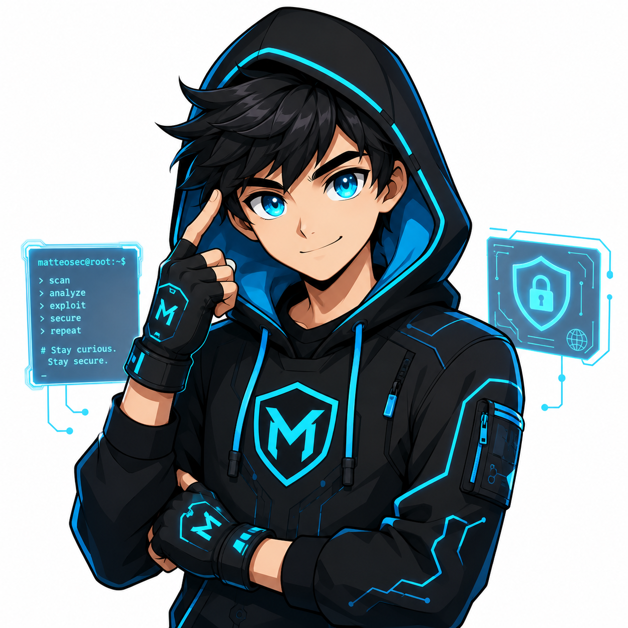 Mascote Matteo, personagem hacker futurista